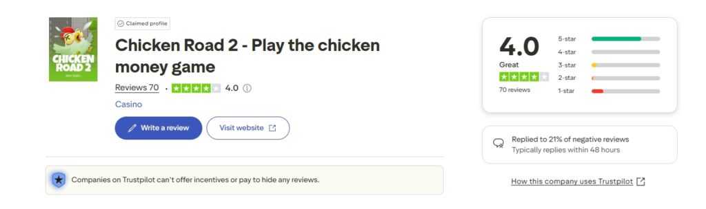 Chicken Road 2 review on trustpilot